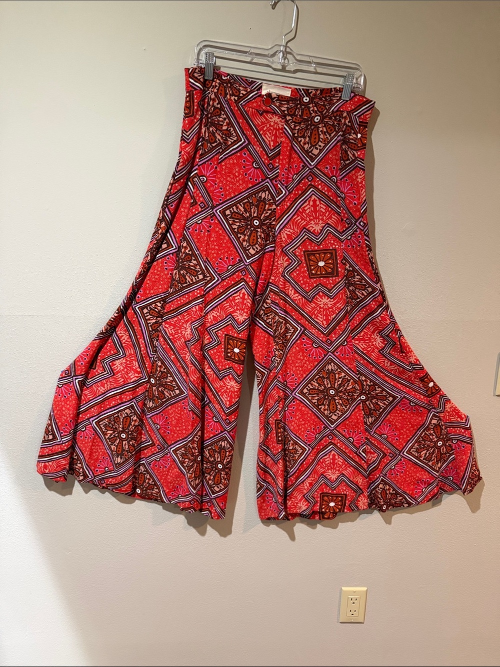 Anthropologie Red Printed Wide-Leg Palazzo Pants